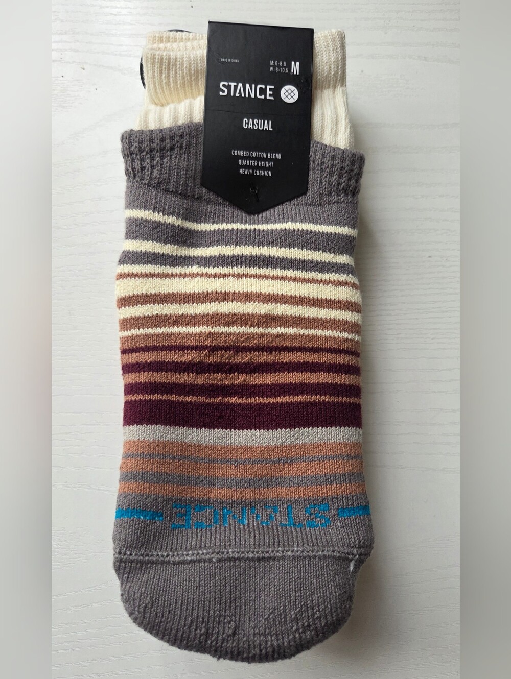 NWT Stance Curren Slipper Socks Dark Grey Striped Quarter Cushion Size Medium